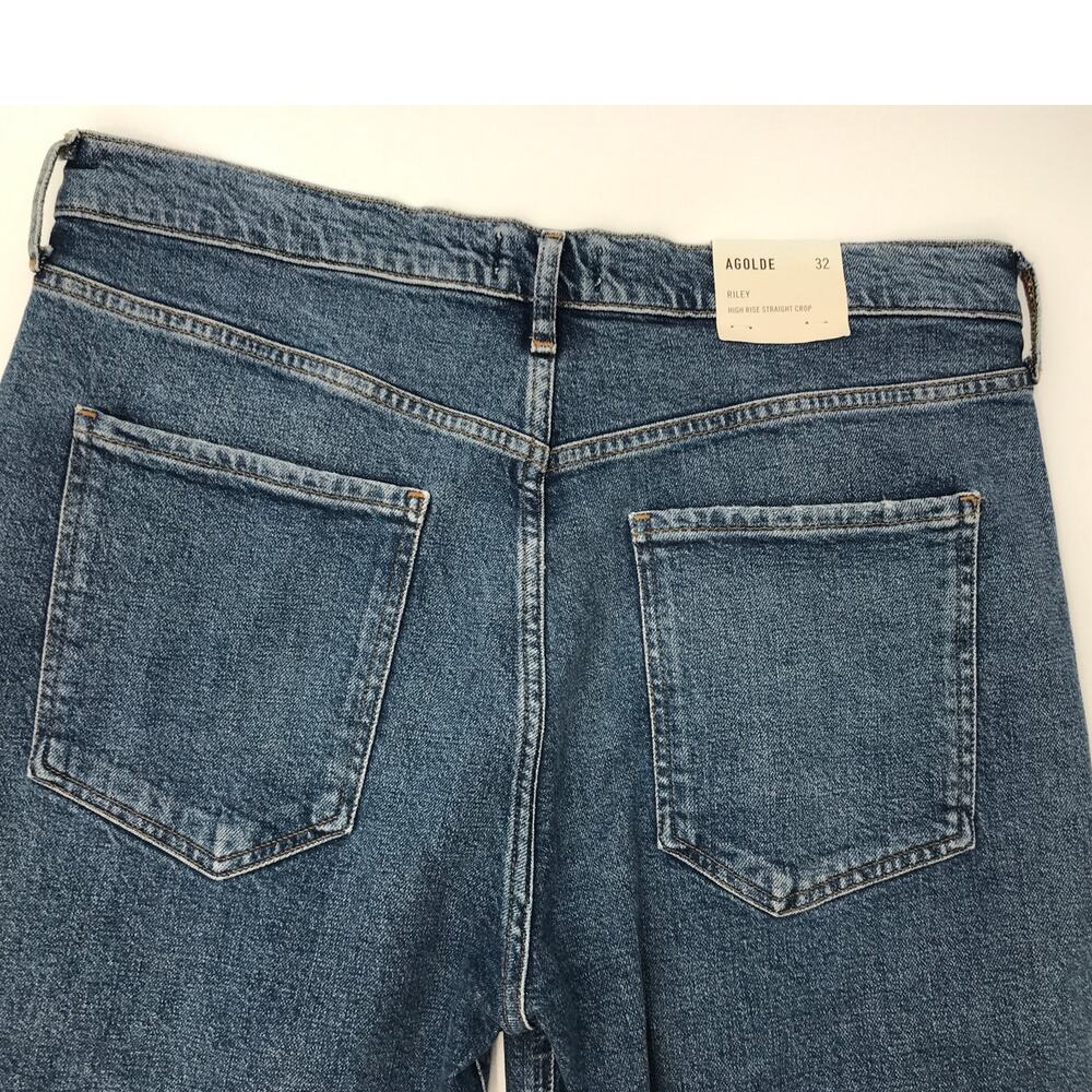 AGOLDE Riley High Rise Straight Crop Jeans 32 Medium Wash Button Fly - Picture 10 of 11